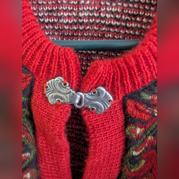 Red Patterned Cardigan Sweater - Picture 3 of 8